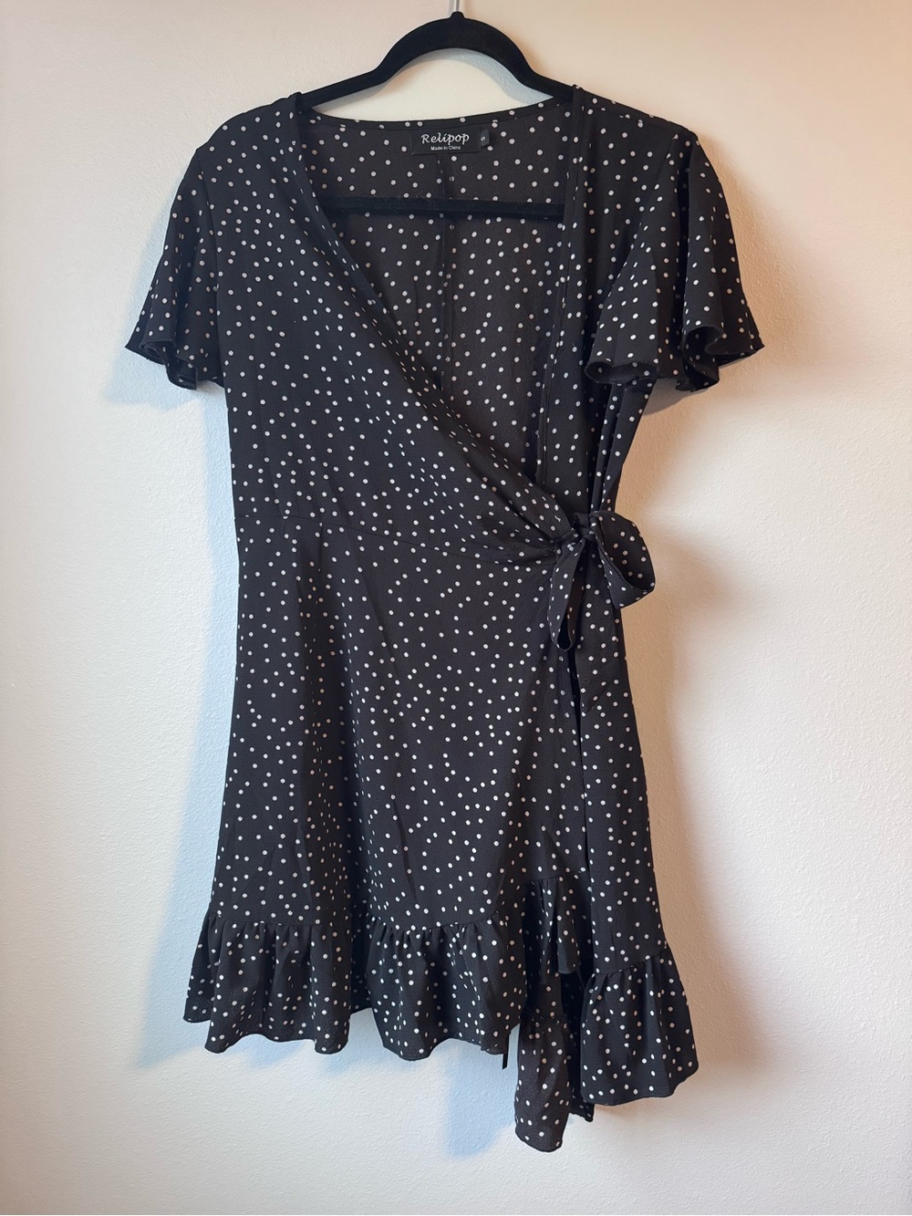 Black Polka Dot Wrap Dress